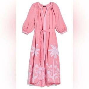 Vineyard Vines Embroidered Linen Midi Dress in the color Palm Beach-Size Small